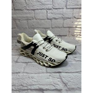 Just So So Mens White & Black Mesh Knit Sneaker Size 42 Lace Up Low Top